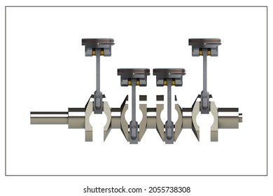 3D illustration of a crankshaft.