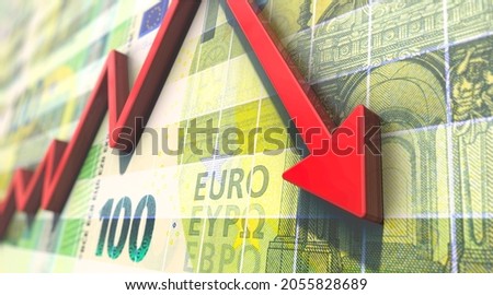 3D illustration, Crashing red graph on Euro money diagram Foto stock © 