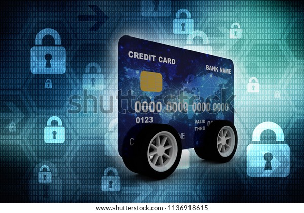 3d illustration\
Credit Card with\
Wheels