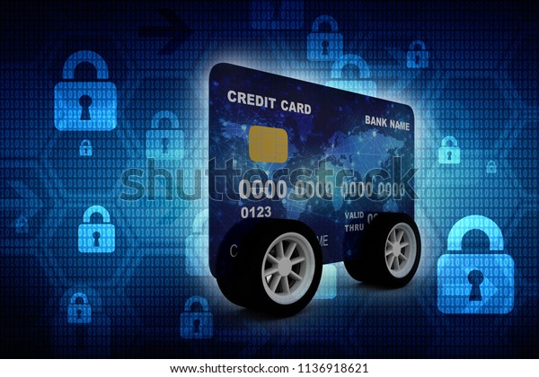 3d illustration\
Credit Card with\
Wheels