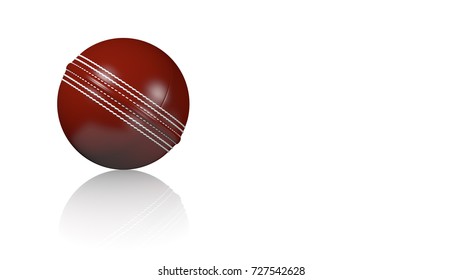 3D illustration of Cricket Ball on a white reflecting floor with a white background