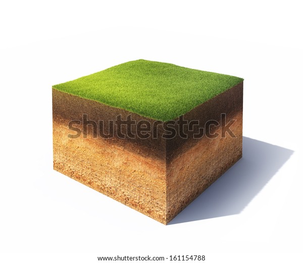 白い背景に草と地面の断面図3dイラスト のイラスト素材