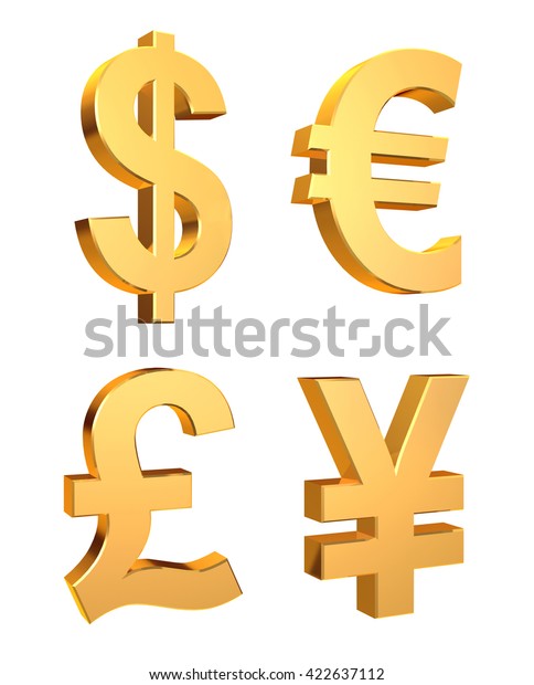 3D illustration of Currency Symbols Set on a\
white background.