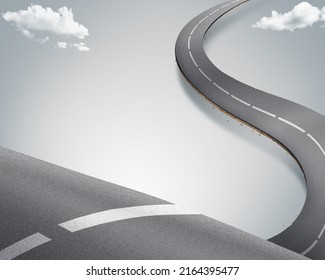 3D Illustration Of Curve Road For Advertisement. Illustration Of Infinity Road With Clouds Or Never Ending Road Design Isolated On Background.