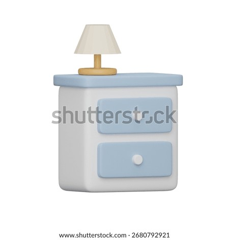 3D illustration of a cute bedside table with drawers and a lamp in pastel colors. Minimalist cartoon style furniture perfect for bedroom interior, home decor, and cozy lifestyle concepts.