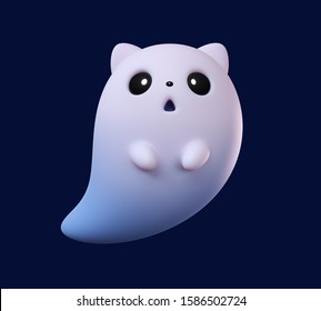 3d illustration cute cartoon white ghost cat floating in the air on blue background. Concept art flying kawaii ghost character with open mouth, cat ears and big black eyes. Happy Halloween holiday - Powered by Shutterstock