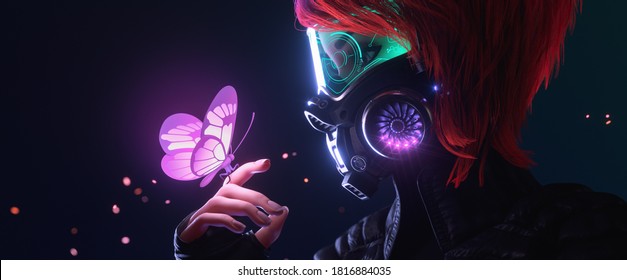 3d Illustration Cyberpunk Girl Futuristic Gas Stock Illustration 1816884035