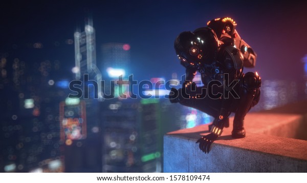 3d Illustration Cyborg Female Sitting On Stock Illustration