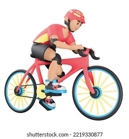 3D Illustration Cycling, Male, Person Riding A Red Bike