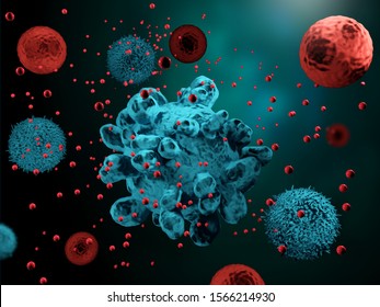 3d Illustration Of Cytotoxic CAR Exosomes Secreted By Engineered T Immune Cells