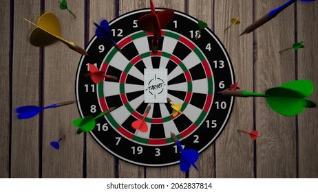 3D illustration of a darts game (goal achievement)