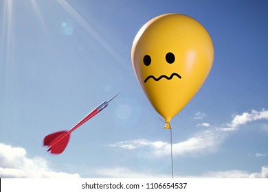 3D Illustration Darts Yellow Air Balloon And Anxiety