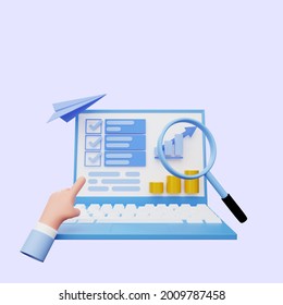 3d illustration of data analysis report on laptop