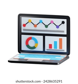 3D illustration of data analytics. Statistics Data and Analytics Software Laptop Application
