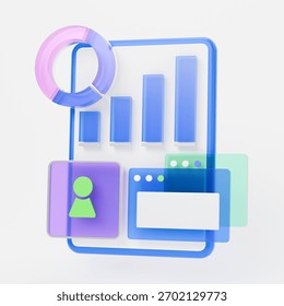3d illustration of a data analytics with user interface and business chart.