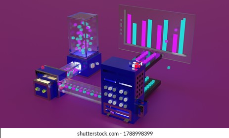 3d Illustration Of A Data And Artificial Intelligence Pipeline In Voxel Style