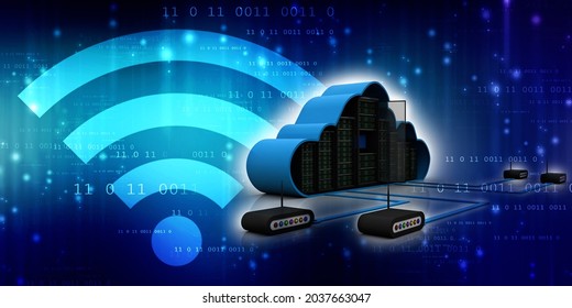 3d Illustration Data Center Server Connected Modem Wifi
