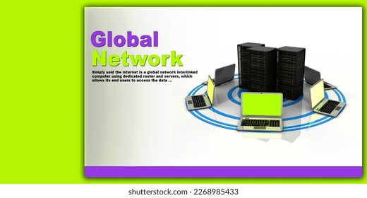 3d illustration Data center server connected computer network
