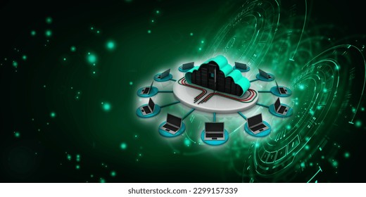 3d illustration Data center server connected computer network