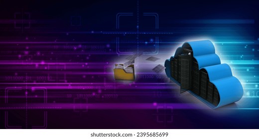 3d illustration Data center server data sharing folder