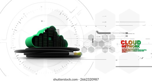 3d illustration Data center server connected optical cable
