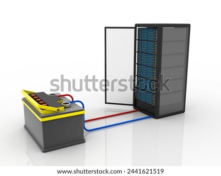 3d illustration Data center server with invertor battery
