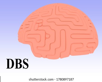 3D Illustration Of DBS Script Above A Human Brain, Isolated Over A Blue Gradient.