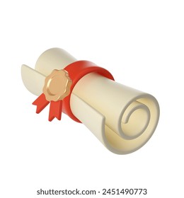 3d illustration of Degree Diploma or graduation scroll with red ribbon Icon. Render Education paper element for decoration poster, banner. 3D Illustration - Powered by Shutterstock