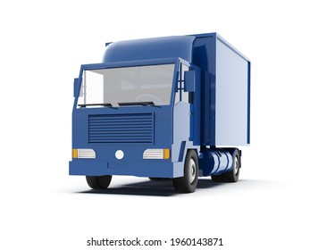 3d Illustration Delivery Truck On A White, Template Element Infographic, Postal Truck, Express, Fast Delivery, Blue Delivery Truck Icon, Transporting Service, Packages Shipment