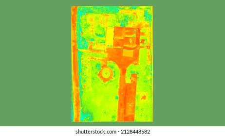 3d Illustration Of A DEM- Digital Elevation Mode Survey Made By A Professional Drone With Photogrammetric Payload And Thermoscanner Camera