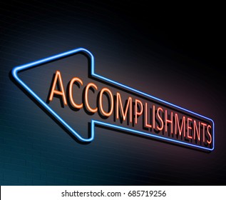 3d Illustration depicting an illuminated neon sign with an accomplishment concept.