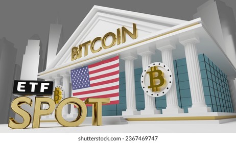 3D illustration depicts bitcoin symbol with American flag, ETF record 3D rendering