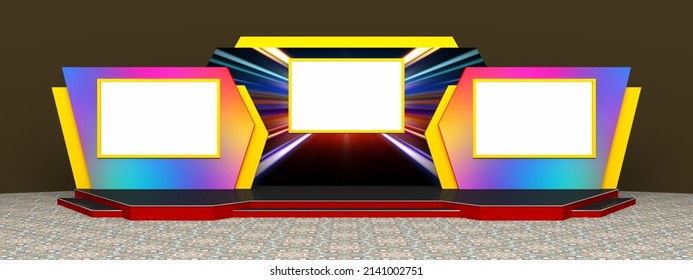 3d Illustration Design Stage Backdrop Digital Technology Futuristic Style With Blank Space LED TV Screen Logo Company For Virtual Studio Event Exhibition Concert Presentation Product.