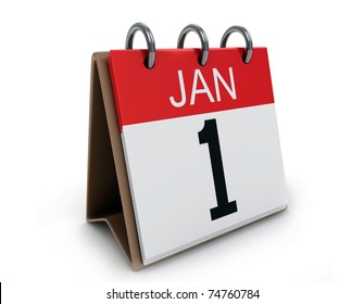 3D Illustration Of A Desk Calendar On January 1