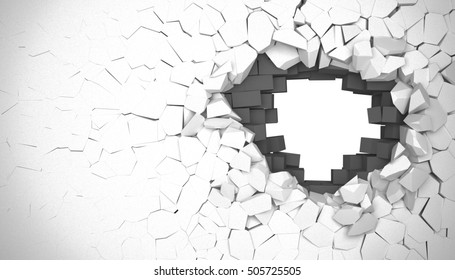 3D illustration Destruction of a white wall