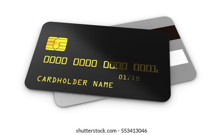 3d illustration of detailed black credit card isolated on white background - Shutterstock ID 553413046