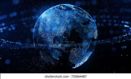 3d Illustration Of Detailed Virtual Planet Earth. Technological Digital Globe World