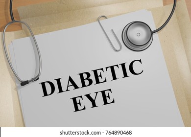 3D illustration of "DIABETIC EYE" title on a medical document