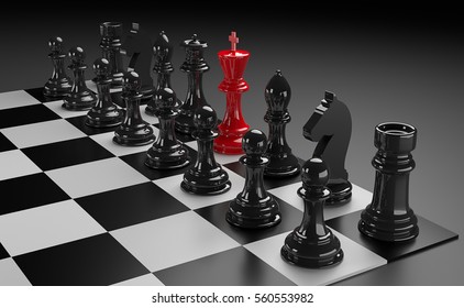 3D illustration of different chess figures and chess scenes