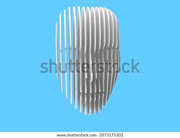 3D illustration. Digital\
abstract portrait, face divided into thin stripes. Digital\
technologies