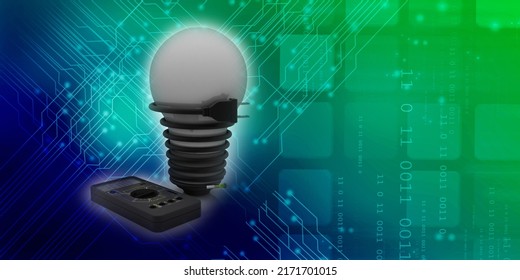 3d illustration Digital electronics multi meter with cfl bulb
