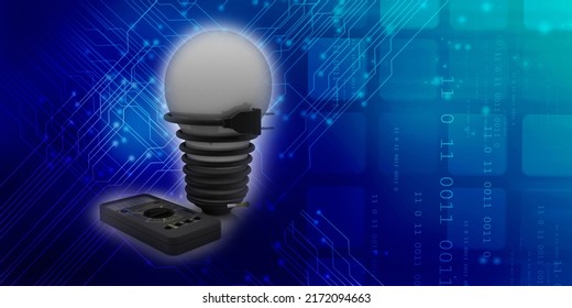 3d illustration Digital electronics multi meter with cfl bulb