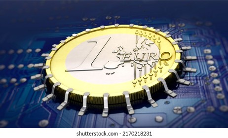 3D Illustration, Digital Euro As Currency