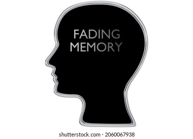 3D Illustration Of A Diminishing FADING MEMORY Script In A Head Silhouette, Isolated Over White.
