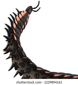 3D Illustration Of A Dinosaur Centipede Arthropleura Over White