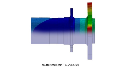 3D Illustration. Displacement plot and CAD model blend side view of car suspension hub