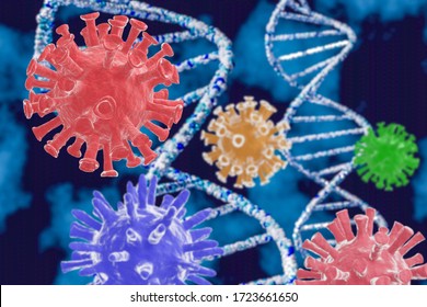 3D Illustration Of DNA And Coronavirus. The Concept Of Coronavirus And Gene Mutation