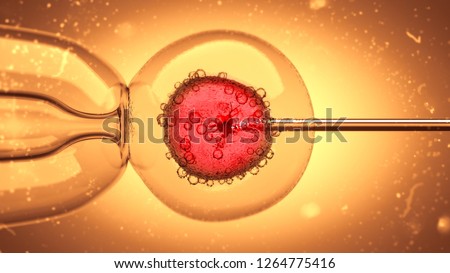 3D Illustration of a DNA filled liquid being injected into an egg cell nucleus Stock photo © 
