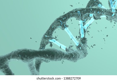 3d illustration of DNA helix, DNA strand, genome gene editing, helix decomposing, genome concept gene CRISPR editing strand sequencing background 3D render - Illustration