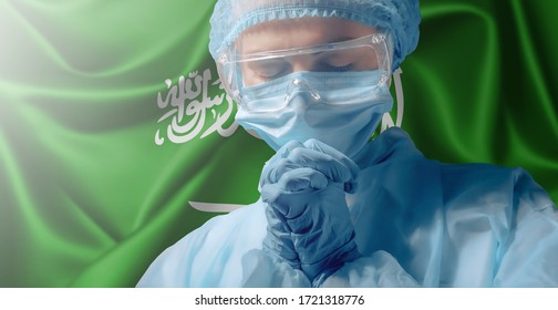 3D Illustration. The Doctor Prays For Her Country Saudi Arabia.